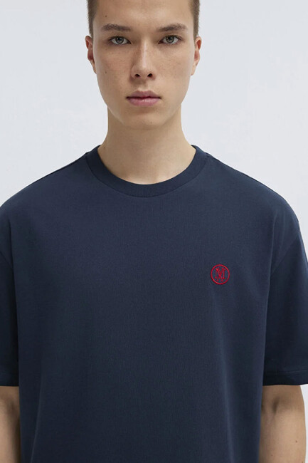 Erkek Logo Nakışlı Tişört 067074-33207 Lacivert - Thumbnail