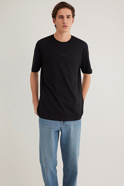 Erkek Mavi Baskılı Tişört 0610100-900 Siyah (3)