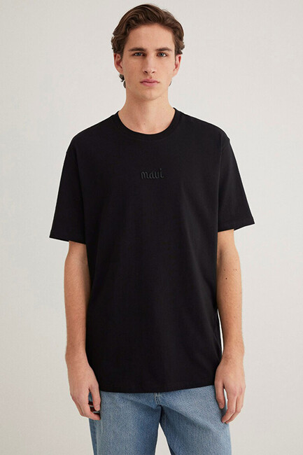 Erkek Mavi Baskılı Tişört 0610100-900 Siyah - Thumbnail