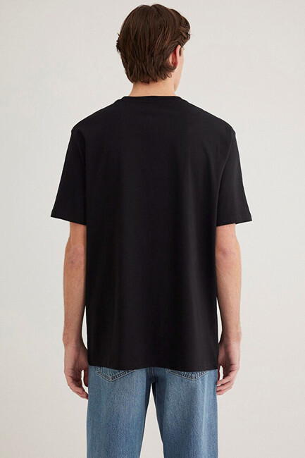 Erkek Mavi Baskılı Tişört 0610100-900 Siyah - Thumbnail