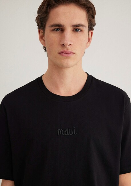 Erkek Mavi Baskılı Tişört 0610100-900 Siyah - Thumbnail