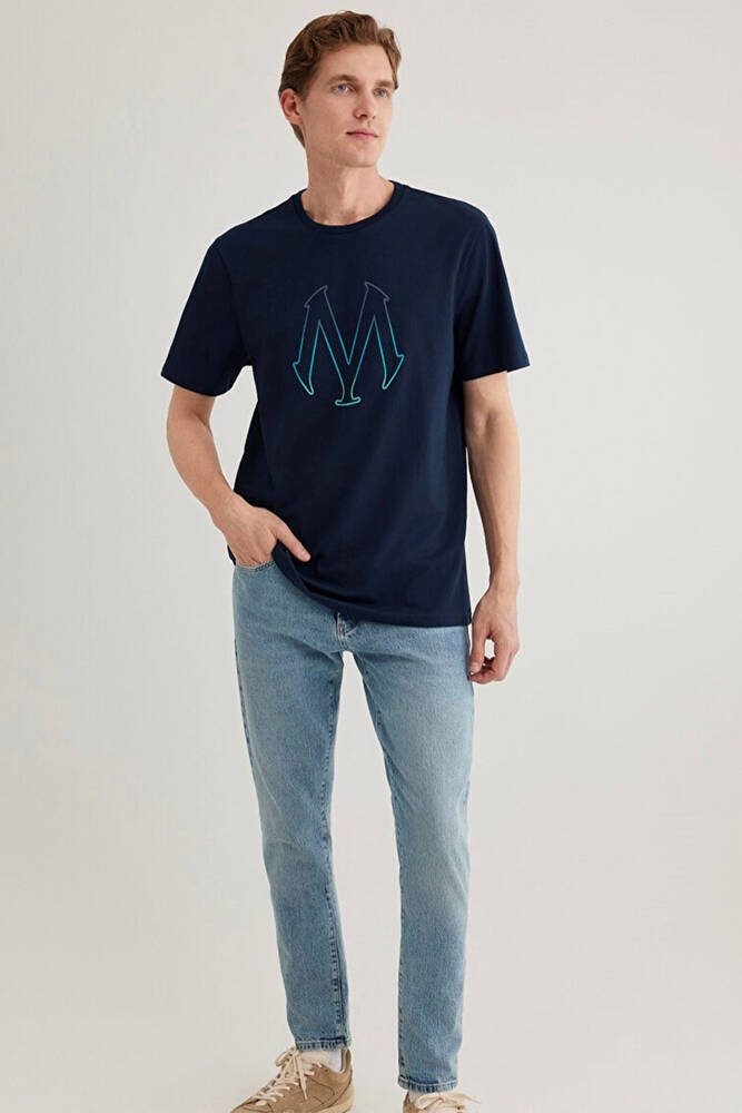 Erkek Mavi Baskılı Tişört 0610635-70490 Lacivert 