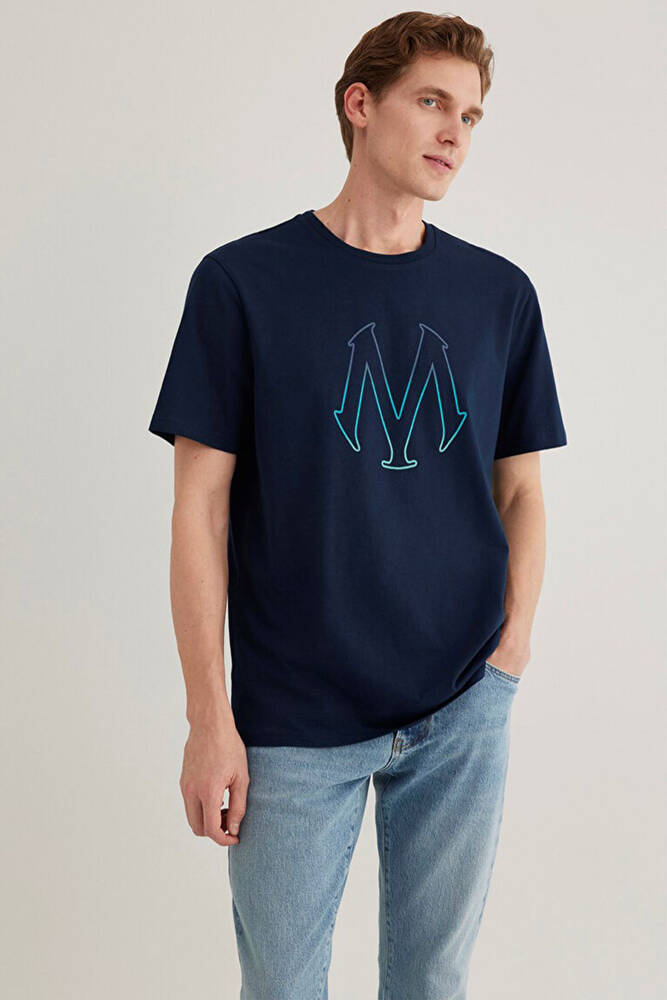 Erkek Mavi Baskılı Tişört 0610635-70490 Lacivert 