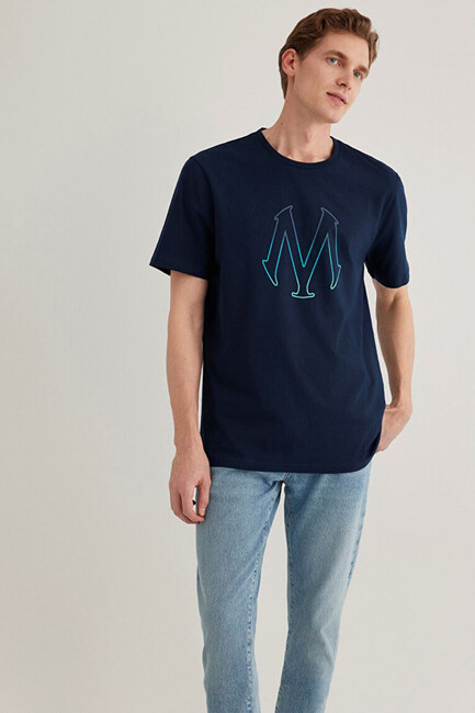 Erkek Mavi Baskılı Tişört 0610635-70490 Lacivert (3)