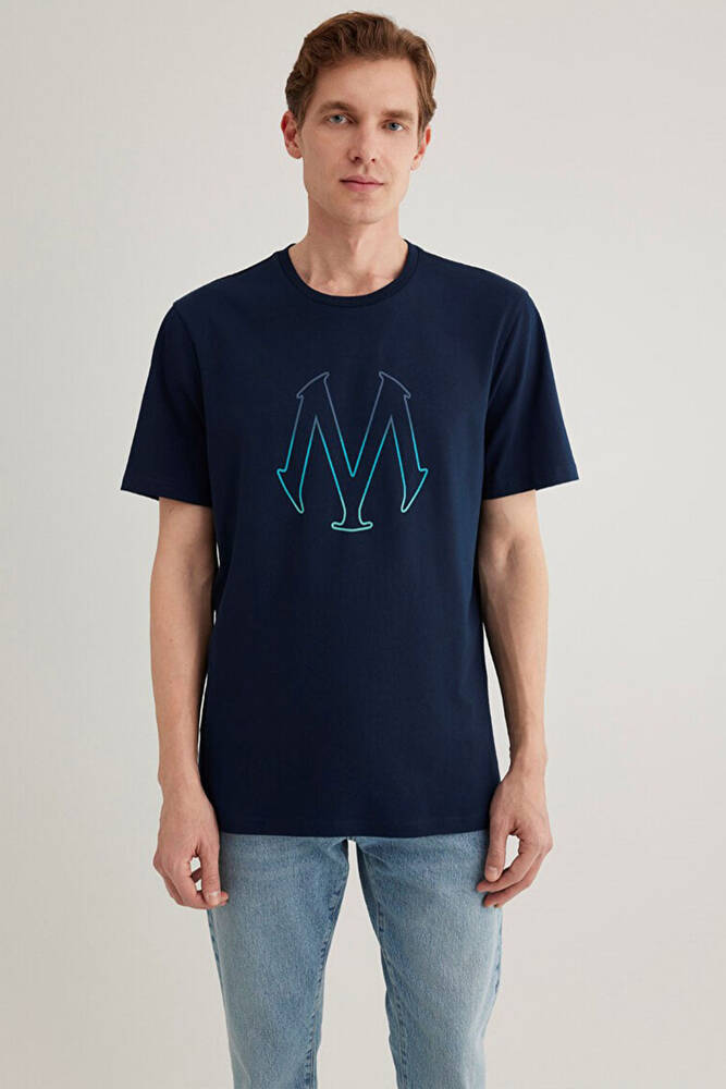 Erkek Mavi Baskılı Tişört 0610635-70490 Lacivert 