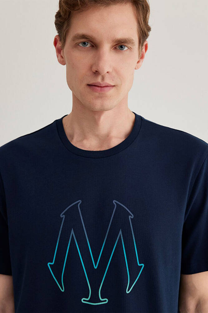 Erkek Mavi Baskılı Tişört 0610635-70490 Lacivert 