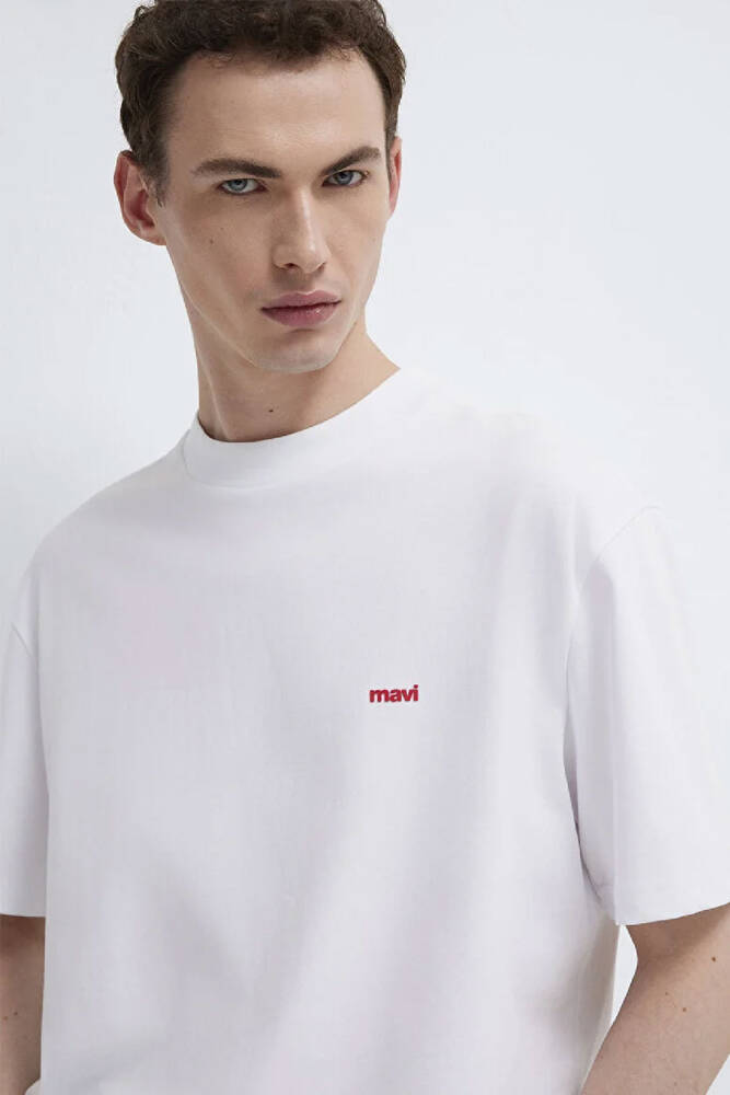 Erkek Mavi Baskılı Tişört 0612216-620 Beyaz 