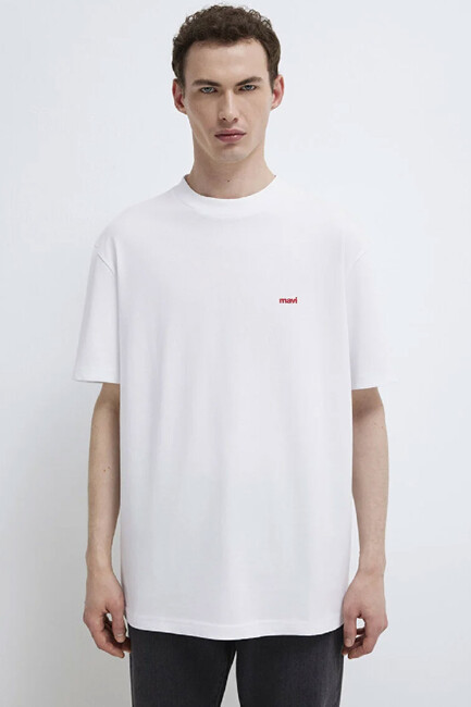 Erkek Mavi Baskılı Tişört 0612216-620 Beyaz - Thumbnail