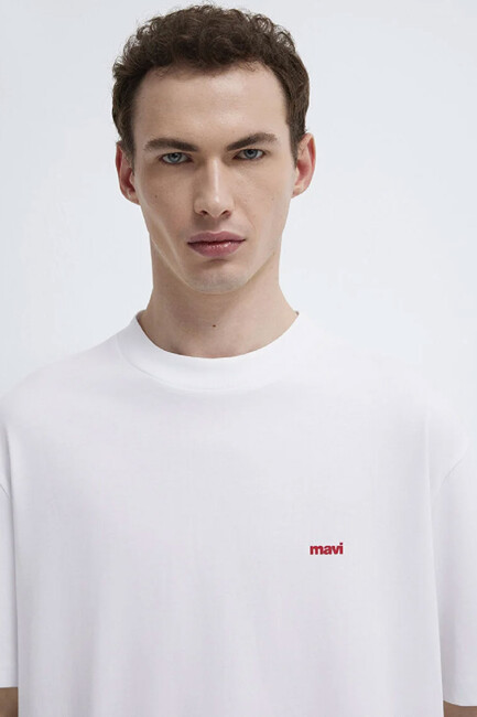 Erkek Mavi Baskılı Tişört 0612216-620 Beyaz - Thumbnail