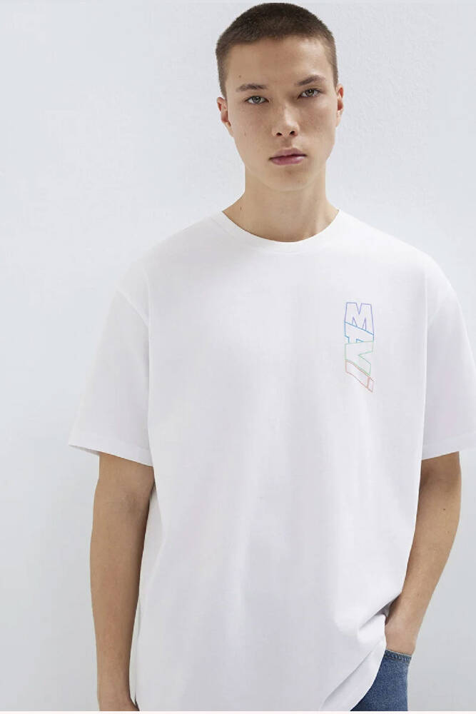 Erkek Mavi Baskılı Tişört 0612350-620 Beyaz 