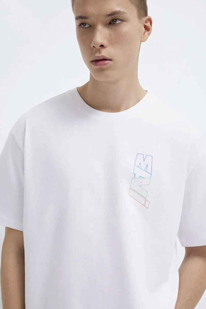 Erkek Mavi Baskılı Tişört 0612350-620 Beyaz 