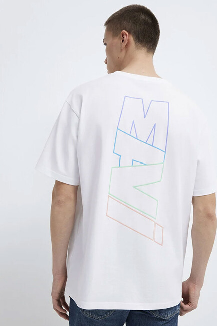 Erkek Mavi Baskılı Tişört 0612350-620 Beyaz - Thumbnail