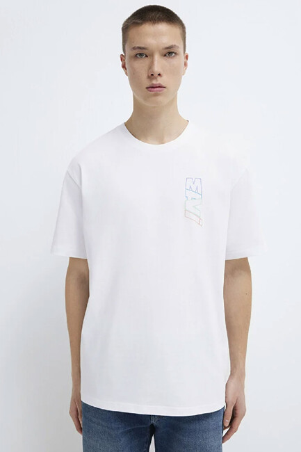 Erkek Mavi Baskılı Tişört 0612350-620 Beyaz - Thumbnail