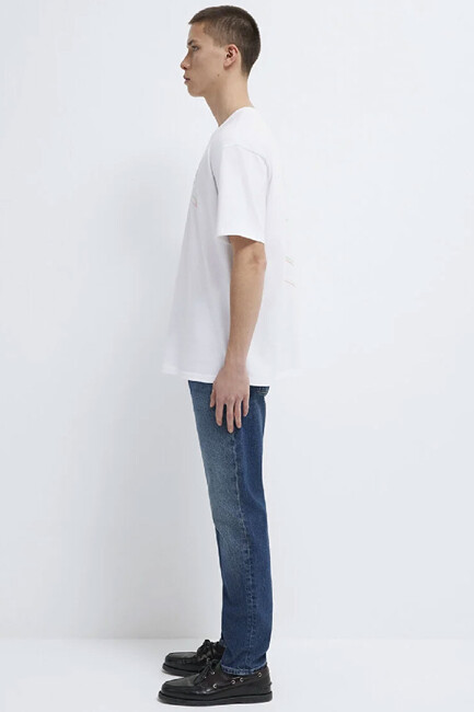 Erkek Mavi Baskılı Tişört 0612350-620 Beyaz - Thumbnail