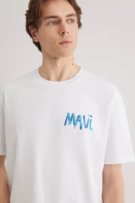 Erkek Mavi Baskılı Tişört 0612468-620 Beyaz (1)