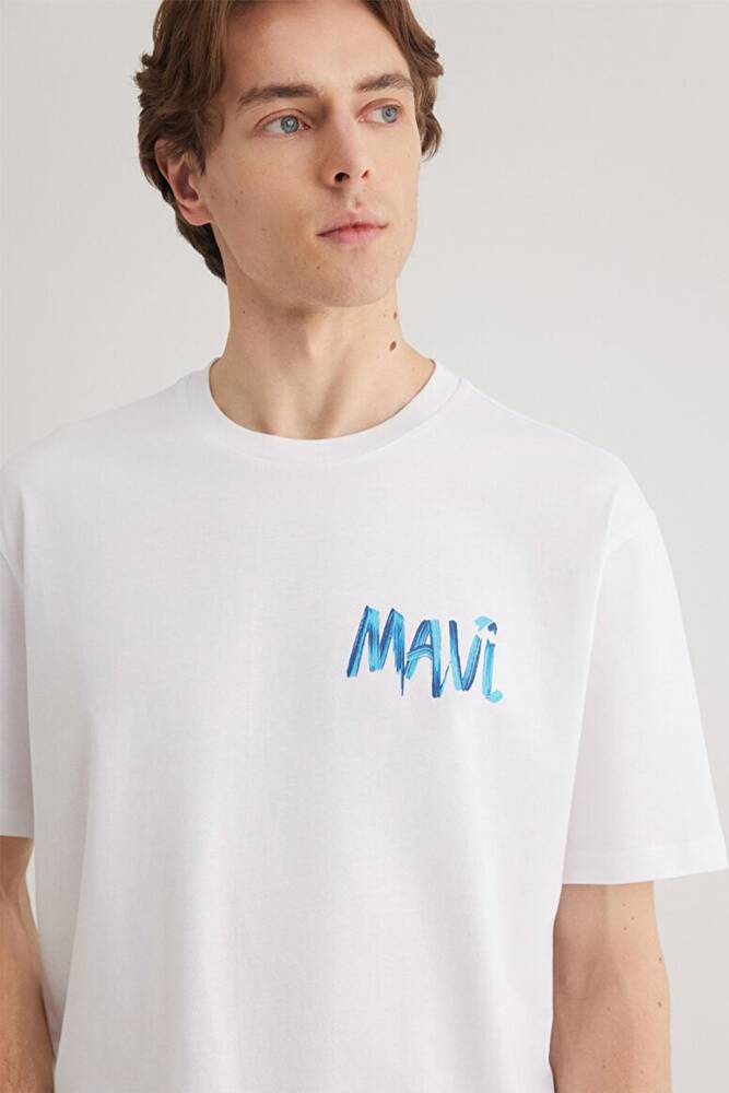 Erkek Mavi Baskılı Tişört 0612468-620 Beyaz 