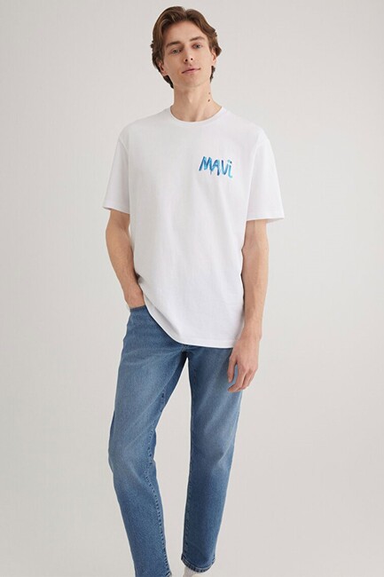 Erkek Mavi Baskılı Tişört 0612468-620 Beyaz (2)