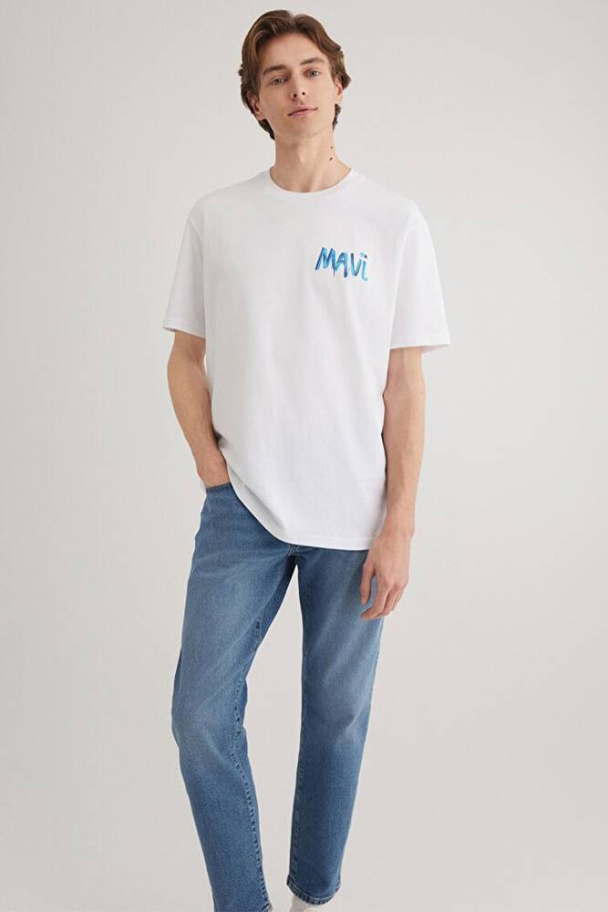 Erkek Mavi Baskılı Tişört 0612468-620 Beyaz 