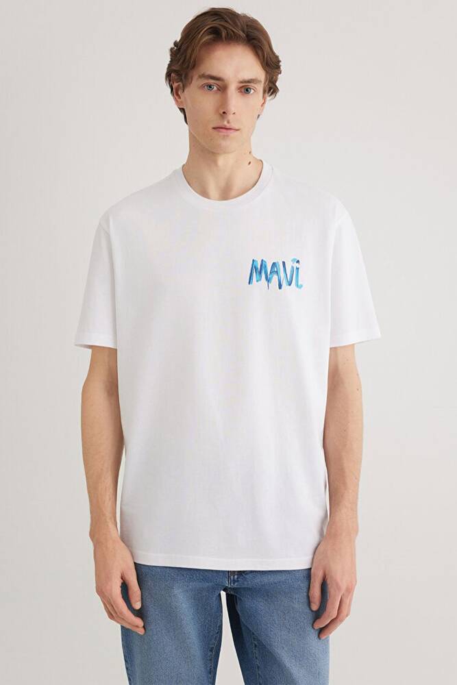 Erkek Mavi Baskılı Tişört 0612468-620 Beyaz 