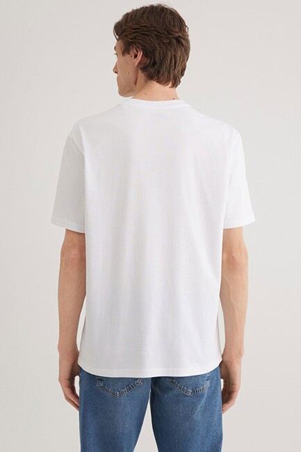 Erkek Mavi Baskılı Tişört 0612468-620 Beyaz - Thumbnail