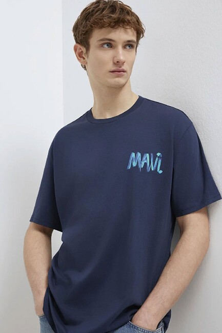 Erkek Mavi Baskılı Tişört 0612468-70490 Lacivert (1)