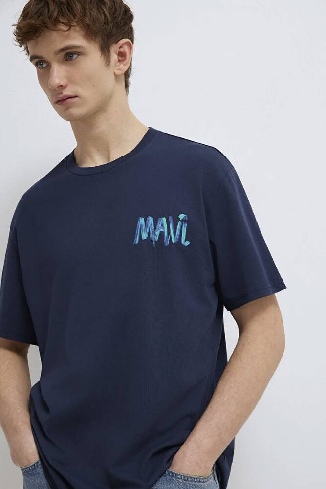 Erkek Mavi Baskılı Tişört 0612468-70490 Lacivert 