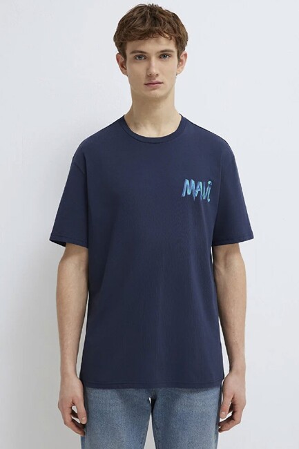 Erkek Mavi Baskılı Tişört 0612468-70490 Lacivert (3)