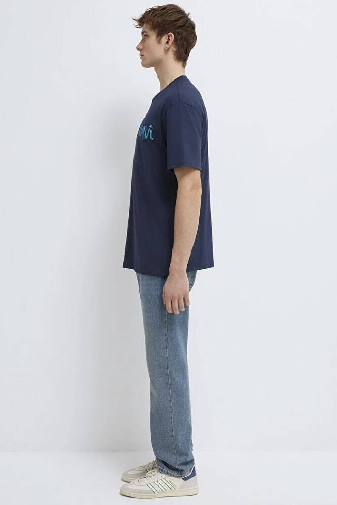 Erkek Mavi Baskılı Tişört 0612468-70490 Lacivert 