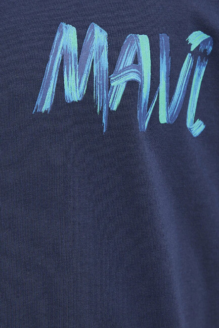 Erkek Mavi Baskılı Tişört 0612468-70490 Lacivert - Thumbnail