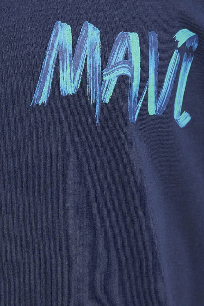 Erkek Mavi Baskılı Tişört 0612468-70490 Lacivert 