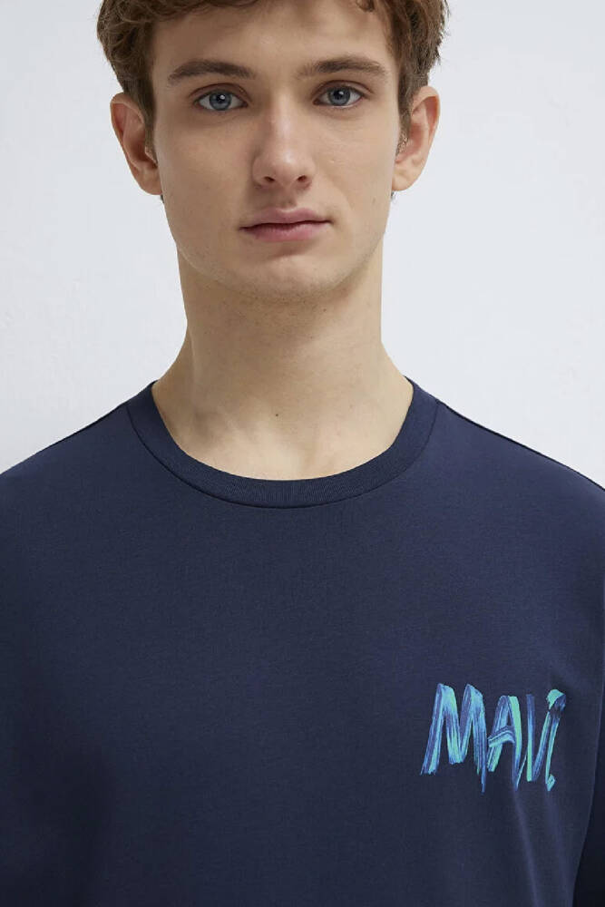 Erkek Mavi Baskılı Tişört 0612468-70490 Lacivert 