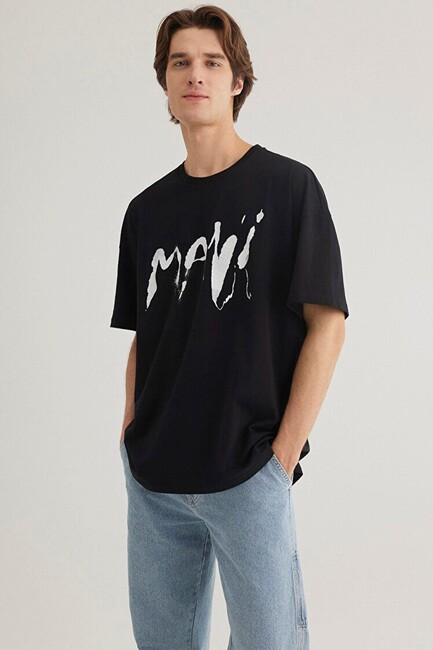 Erkek Mavi Baskılı Tişört 0612469-900 Siyah (1)