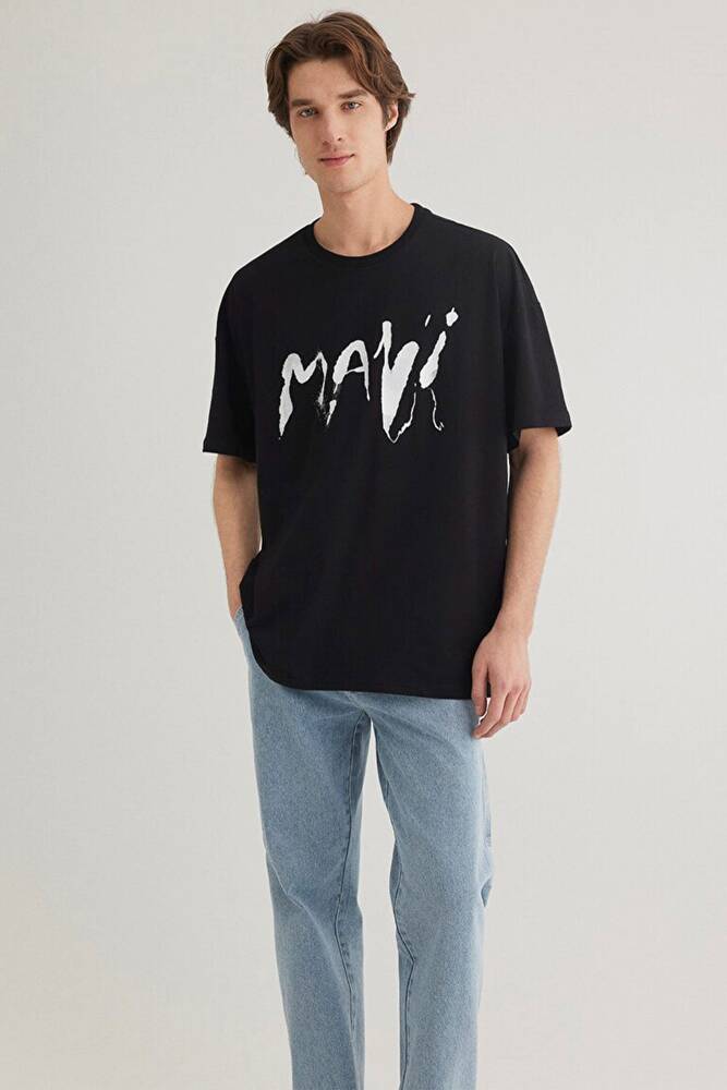 Erkek Mavi Baskılı Tişört 0612469-900 Siyah 