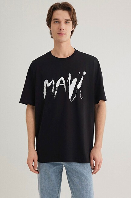 Erkek Mavi Baskılı Tişört 0612469-900 Siyah (3)