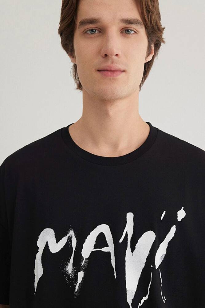 Erkek Mavi Baskılı Tişört 0612469-900 Siyah 