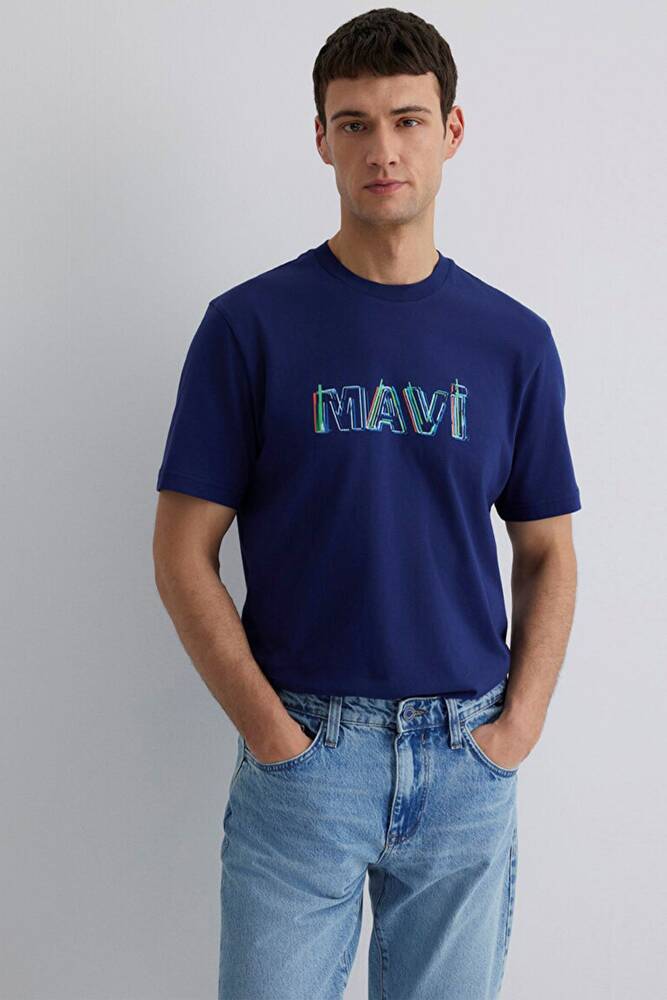 Erkek Mavi Baskılı Tişört 0612587-70496 Lacivert 