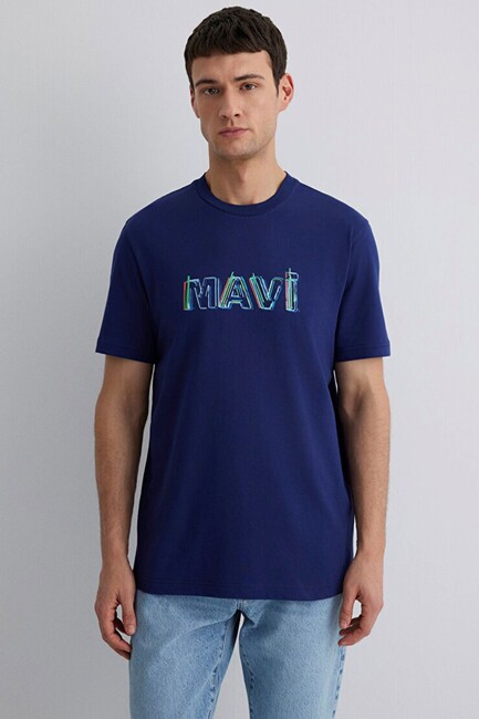 Erkek Mavi Baskılı Tişört 0612587-70496 Lacivert (3)