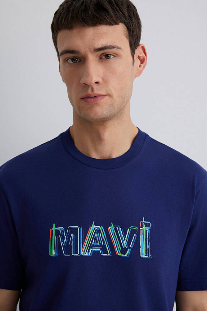 Erkek Mavi Baskılı Tişört 0612587-70496 Lacivert 