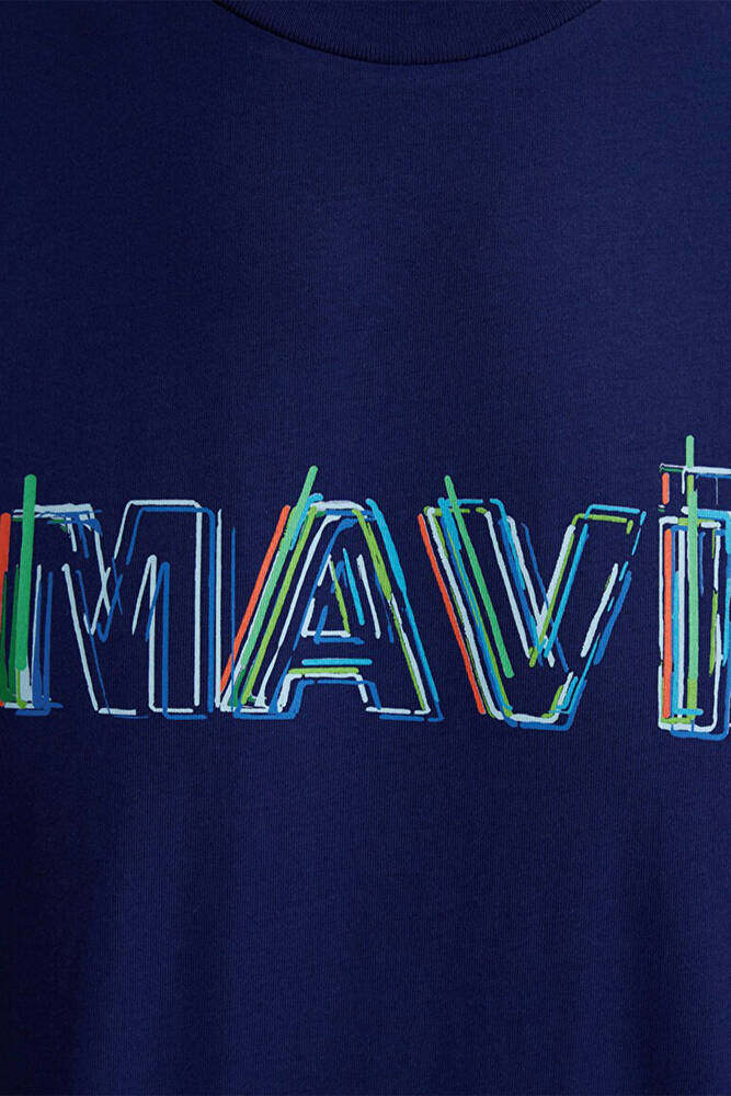 Erkek Mavi Baskılı Tişört 0612587-70496 Lacivert 