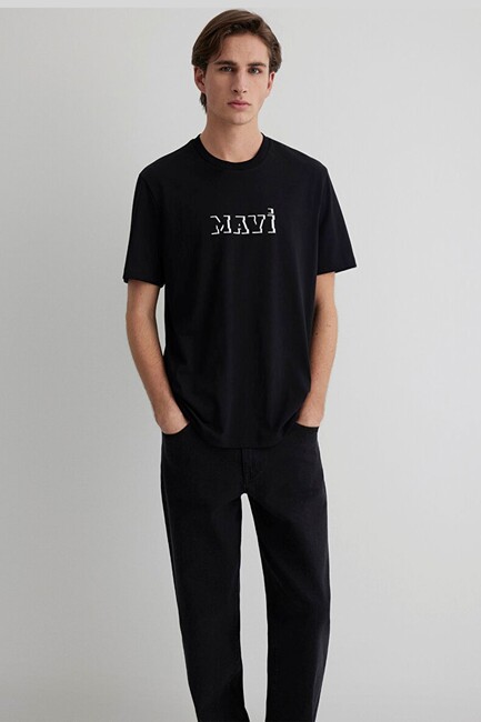 Erkek Mavi Baskılı Tişört 0612686-900 Siyah (1)