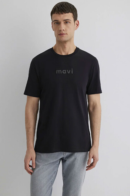 Erkek Mavi Baskılı Tişört 0612732-900 Siyah - Thumbnail