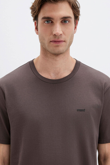 Erkek Mavi Baskılı Tişört 0612819-70251 Kahve - Thumbnail