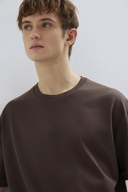 Erkek Mavi Baskılı Tişört 0613093-70251 Kahve (1)