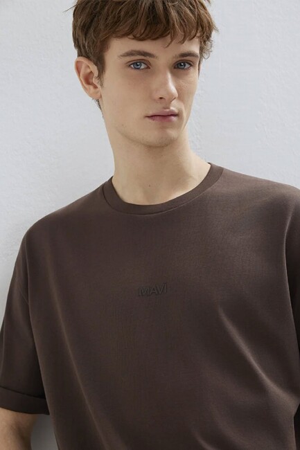 Erkek Mavi Baskılı Tişört 0613093-70251 Kahve (3)