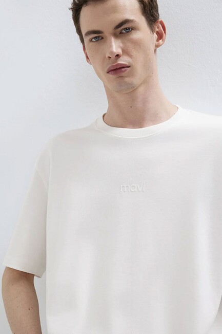 Erkek Mavi Baskılı Tişört 0613102-80194 Beyaz (1)