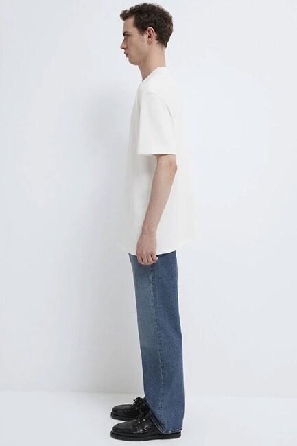 Erkek Mavi Baskılı Tişört 0613102-80194 Beyaz - Thumbnail