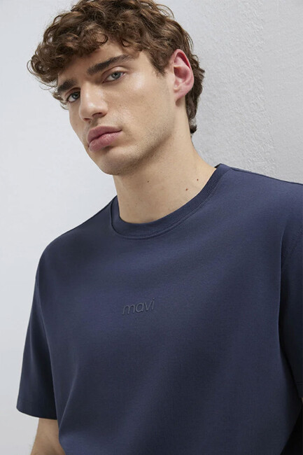 Erkek Mavi Baskılı Tişört 0613102-85315 Lacivert (1)