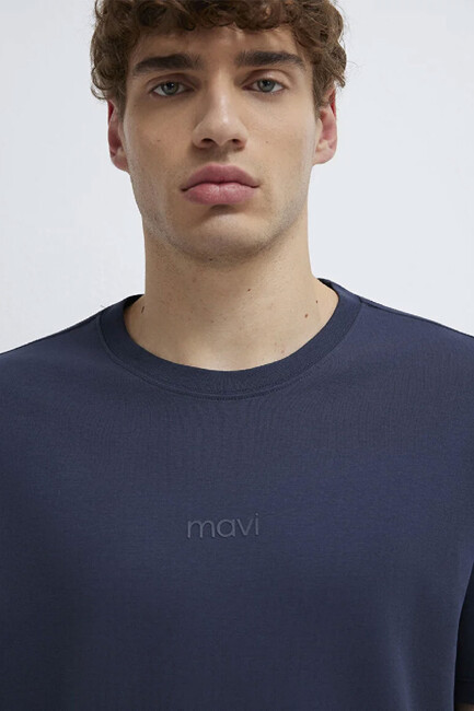 Erkek Mavi Baskılı Tişört 0613102-85315 Lacivert - Thumbnail
