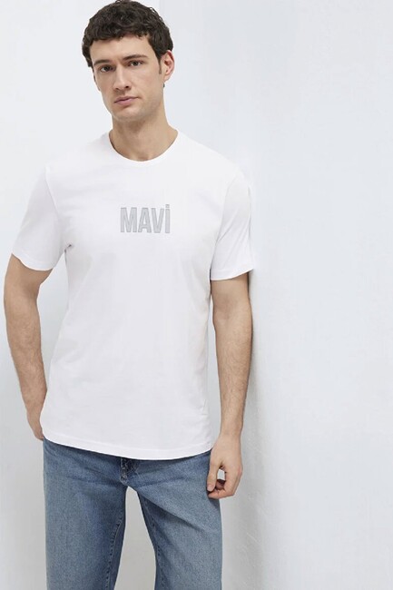 Erkek Mavi Baskılı Tişört 0613186-620 Beyaz (2)