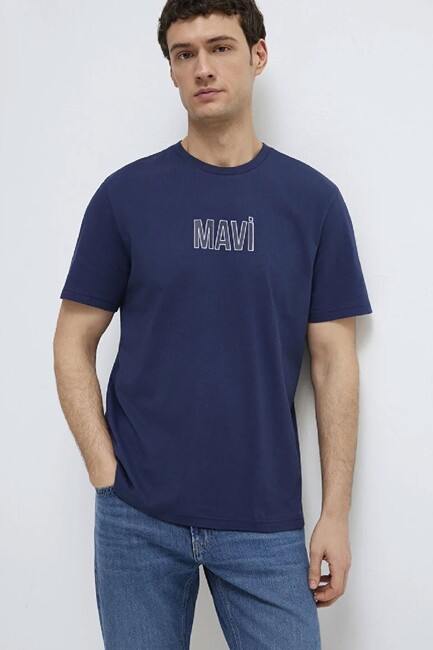 Erkek Mavi Baskılı Tişört 0613186-70758 Lacivert (1)